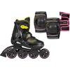 Inlineskates PLAYLIFE "Playlife Joker" Gr. 34,5, bunt (gelb, pink, schwarz), Inlineskates_Rollschuhe_Schlittschuhe, Kinder, 34,5/37, Kunstfaser, mit Schutz Set bestehend aus Knie-, Ellenbogen-, Handgelenkschützern