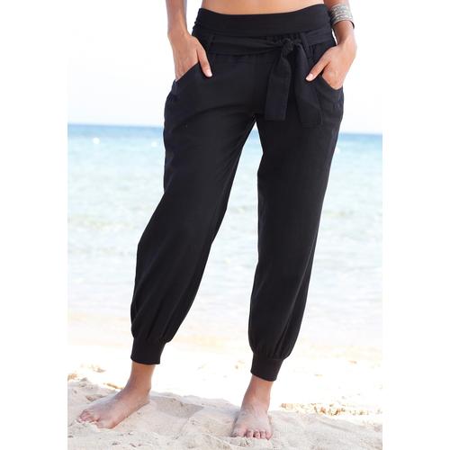 Strandhose BUFFALO Gr. 34, N-Gr, schwarz Damen Hosen aus Leinen-Mix, Leinenhose, Sommerhose, Strandmode