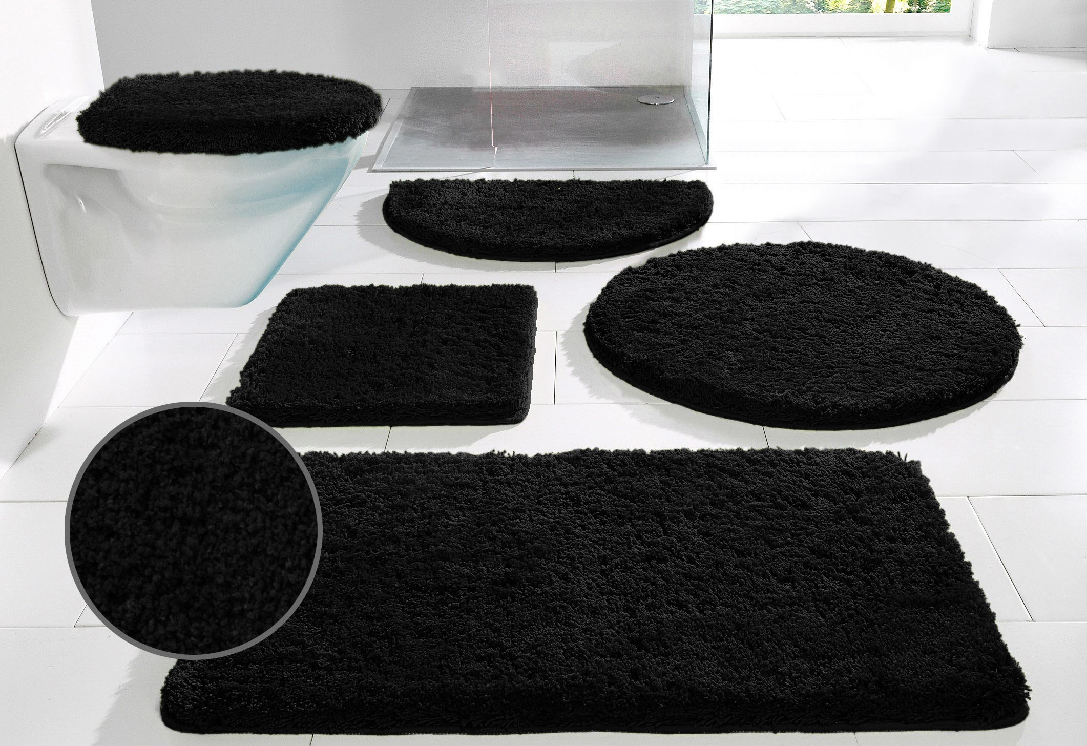 Badematte MY HOME "Sanremo, Badvorleger, Badezimmer Teppich, sehr weich" Gr. 2, schwarz, H:30mm, Polyester, Badematten, Badematte, Badteppich, unifarben, rechteckig, rund & als 3-tlg. Set erhältlich, Topseller