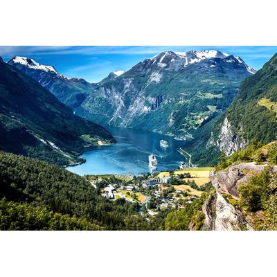 Fototapete PAPERMOON "Landschaft mit Bergen", bunt, B:5,00m L:2,80m, Vlies, Tapeten