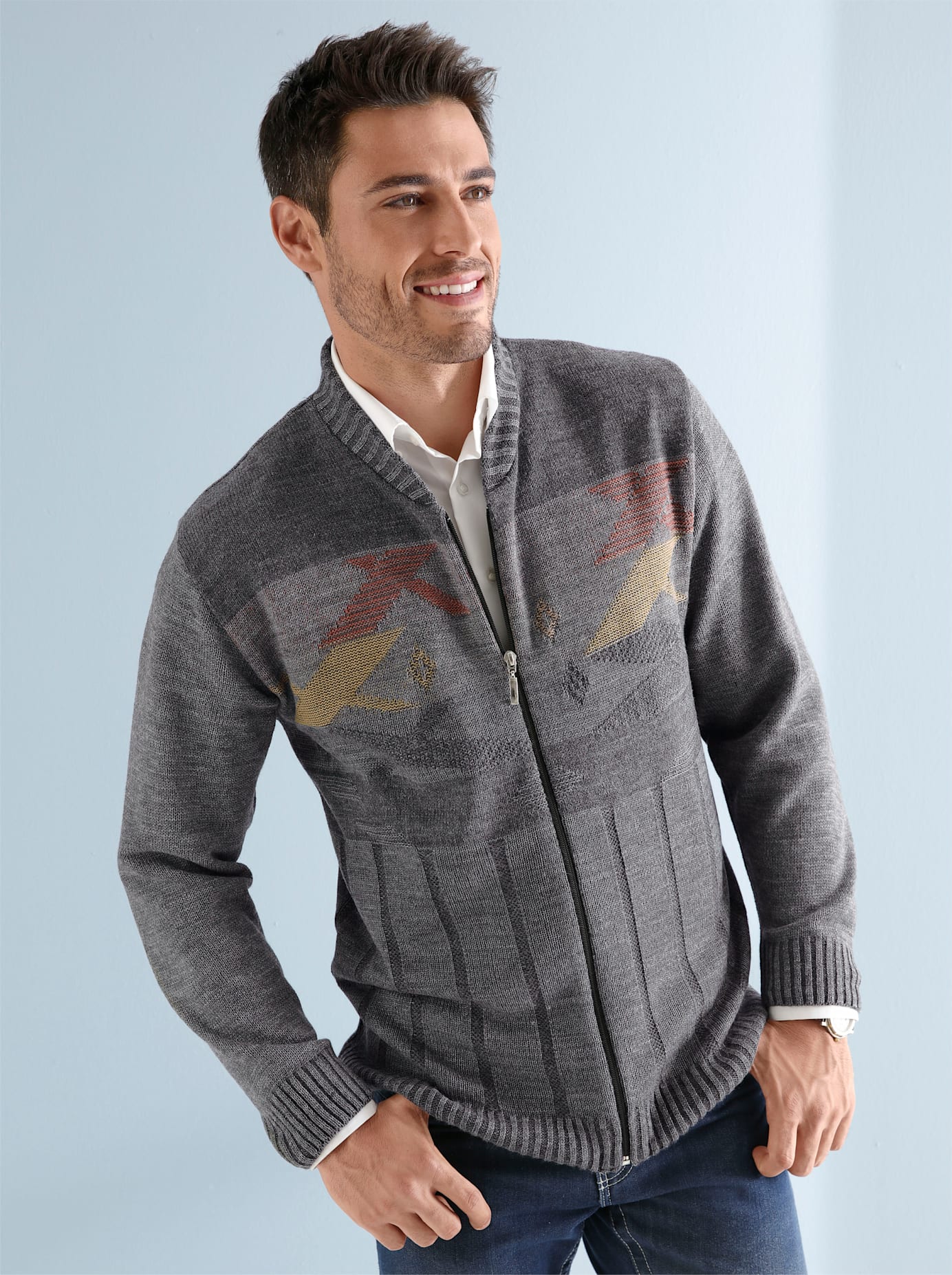 Strickjacke CLASSIC, Herren, Gr. 60, grau (grau, meliert), 100% Polyacryl, gemustert, mehrfarbig, Strickjacken Image