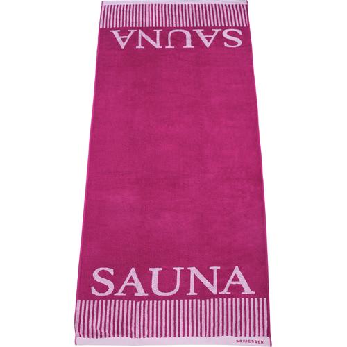 „Saunatuch SCHIESSER „“Rom““ Handtücher (Packung) Gr. B/L: 75 cm x 200 cm (1 St.), pink (fuchsia, weiß) Saunatücher Sauna-Aufschrift“
