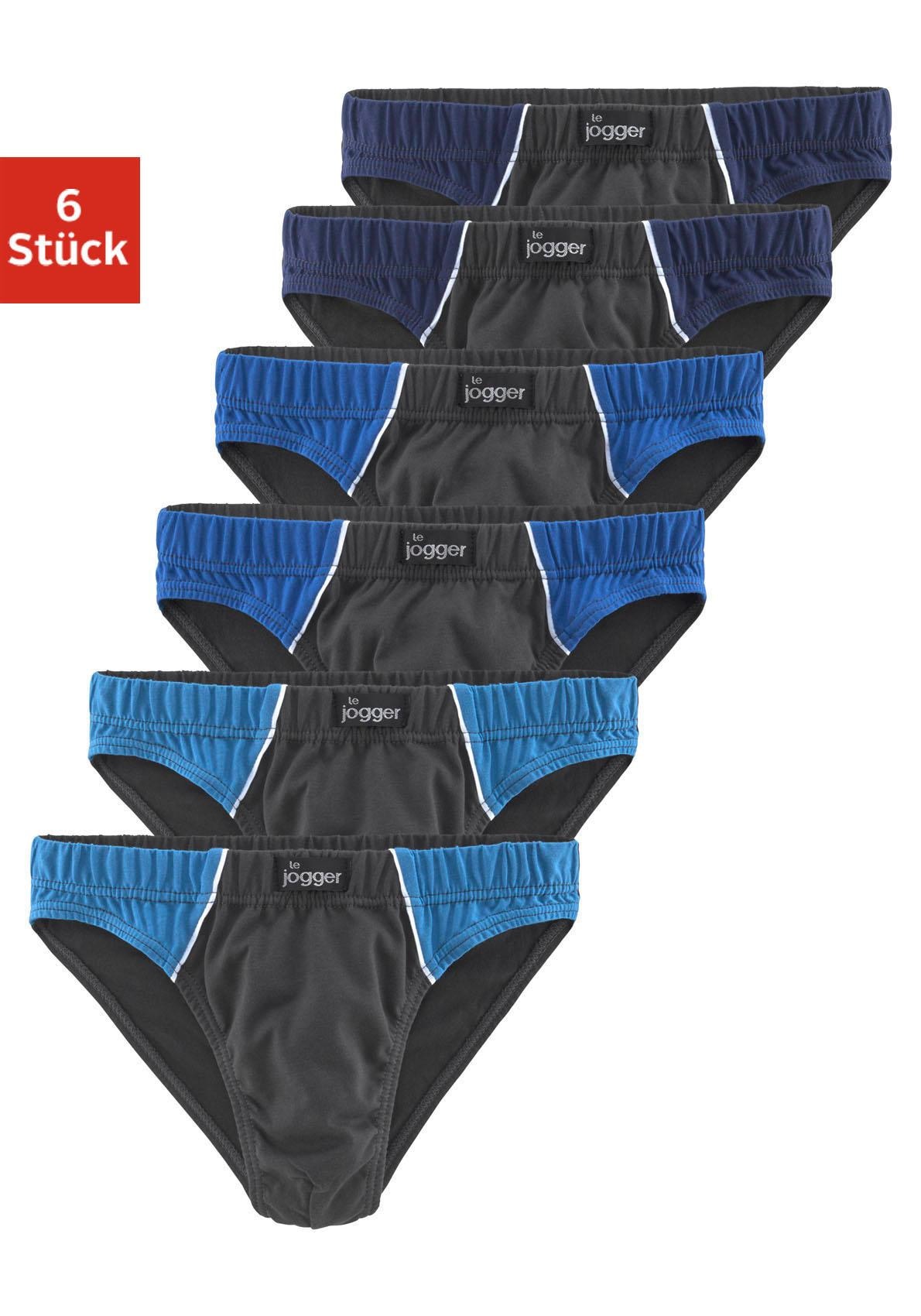 Slip LE JOGGER, Herren, Gr. 9, grau (grau, blau), Jersey, Obermaterial: 100% Baumwolle, unifarben, körpernah, Unterhosen, mit kontrastfarbenen Highlights Image
