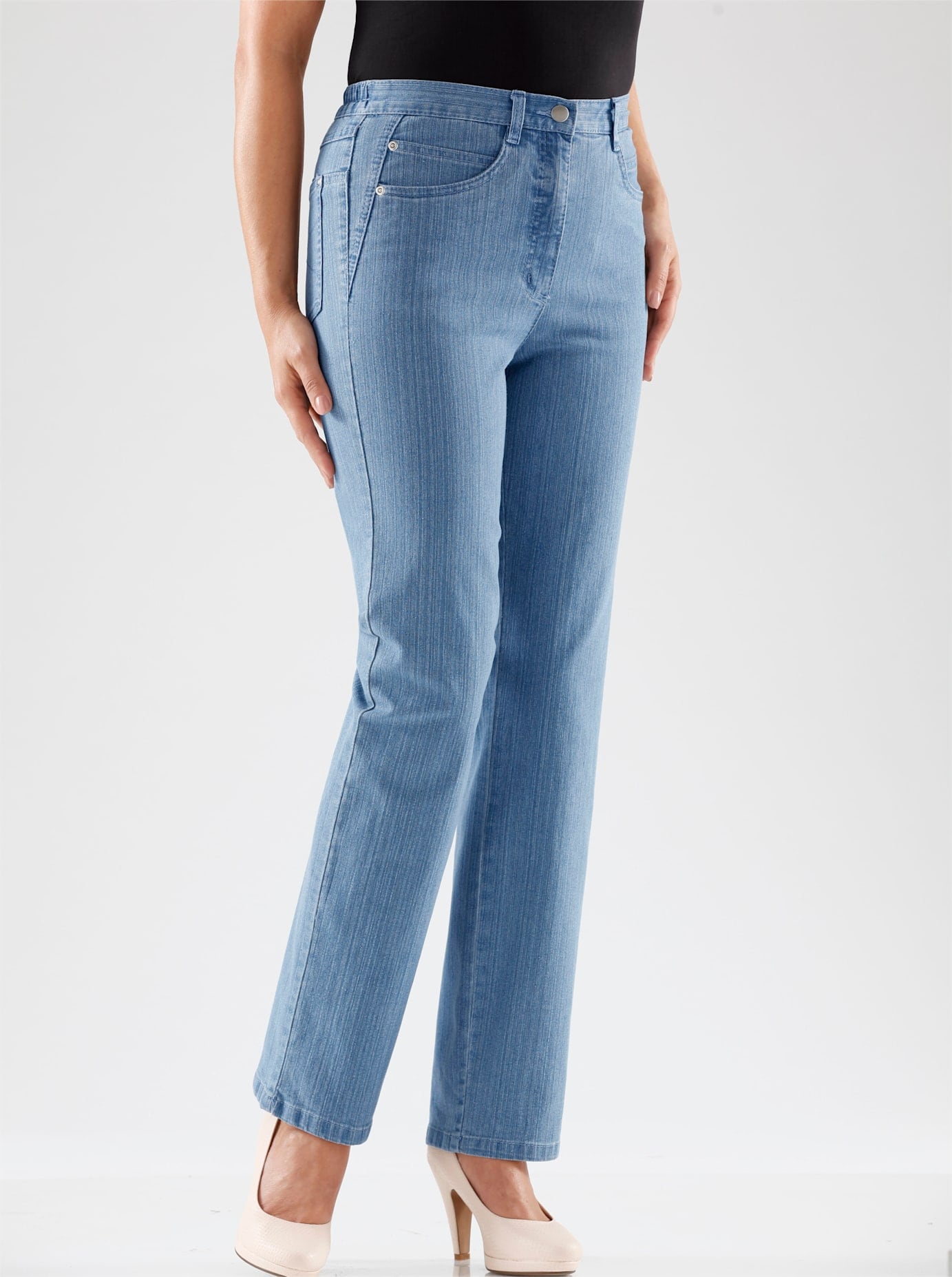Dehnbund-Jeans CASUAL LOOKS, Damen, Gr. 23, Kurzgrößen, blau (blau, bleached), 78% Baumwolle, 20% Polyester, 2% Elasthan, unifarben, lang, Jeans