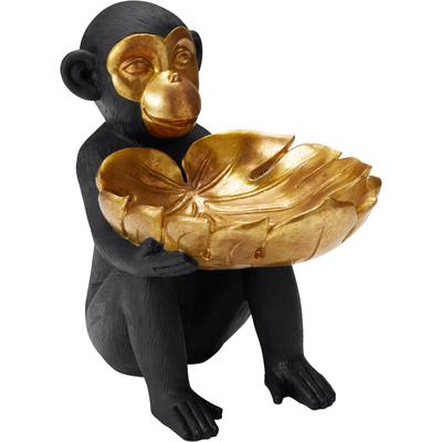 Dekofigur LEONIQUE "Affe mit Schale", gold (schwarz, goldfarben), B:26cm H:27,5cm T:18,5cm, Polyresin (Kunststein), Deko