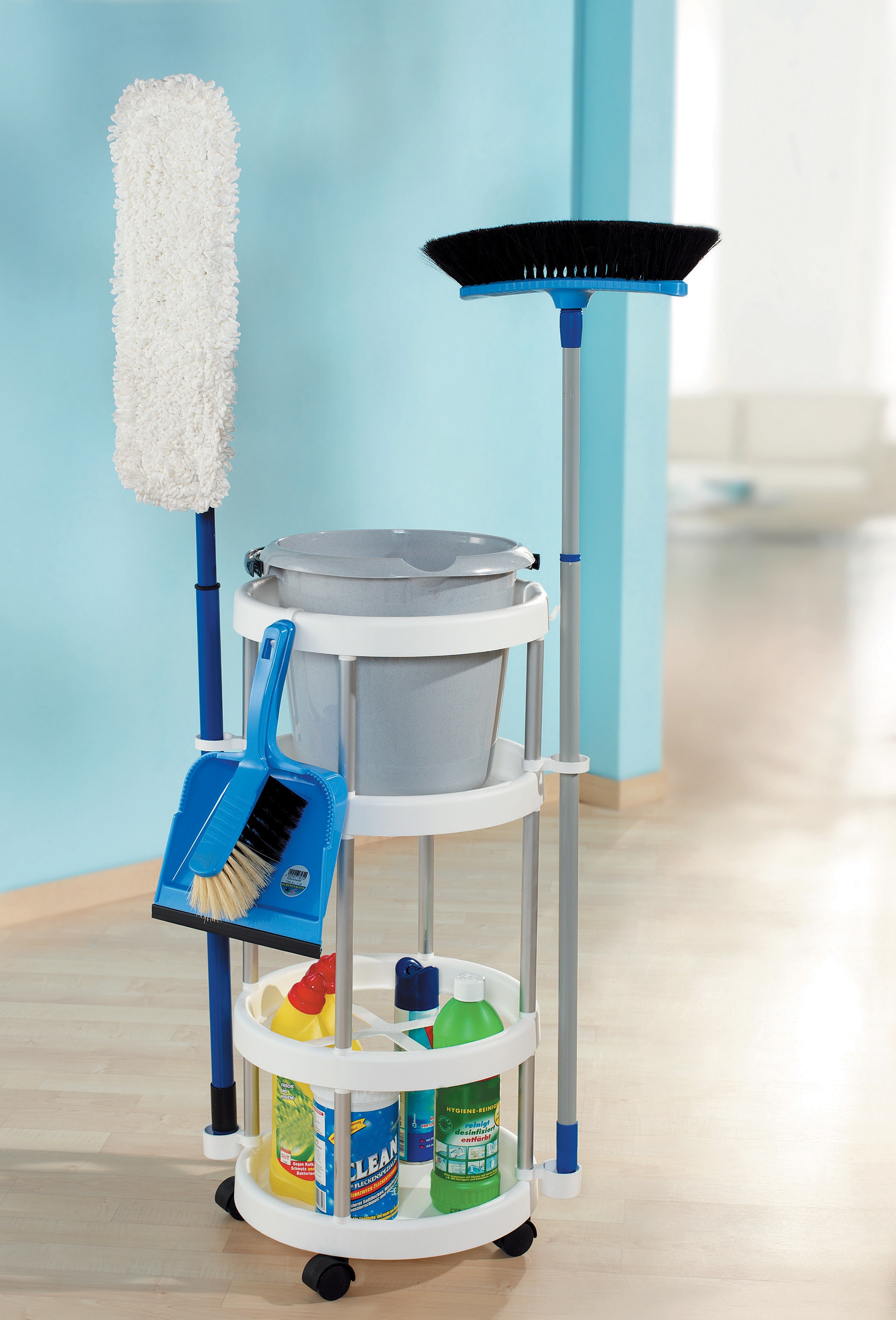 Regalwagen RUCO, weiß (aluminiumfarben, weiß), H:75cm T:34cm, Aluminium, Regale, Ordnungswagen, Aluminium/Kunststoff, für Putzutensilien