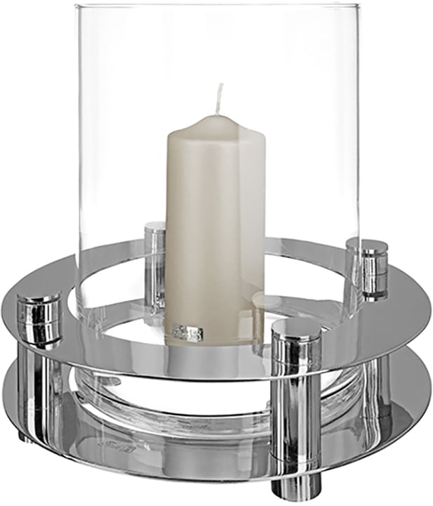 Windlicht FINK "RICARDO", silber (silberfarben), H:9cm Ø:11cm, Metall, Kerzenhalter, Windlicht, aus mundgeblasenem Glas