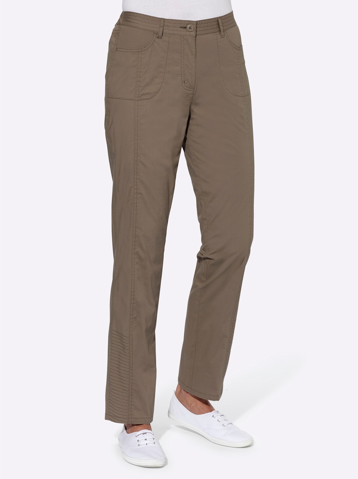 Stretch-Hose CASUAL LOOKS, Damen, Gr. 22, Kurzgrößen, grau (taupe), 98% Baumwolle, 2% Elasthan, unifarben, lang, Hosen