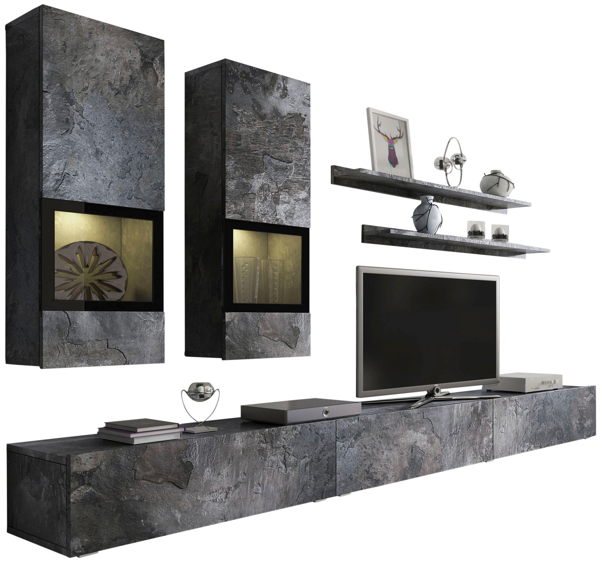 Wohnwand INOSIGN "Baros", grau (schieferfarben), B:270cm, Kastenmöbel-Sets, Wohnwand