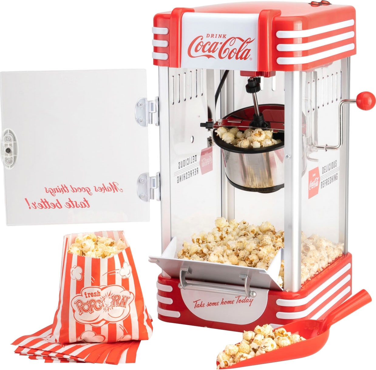 SALCO Popcornmaschine "Coca-Cola SNP-27CC", rot, B:24,8cm H:29cm T:49cm, Popcornmaschinen, Großer Zubereitungsbehälter von 60 ml mit integriertem Heizsystem