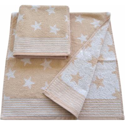 Handtuch DYCKHOFF "Stars", beige (sand), B:50cm L:100cm, Walkfrottee, Obermaterial: 100% Baumwolle, Handtücher (Packung), mit Sternen und Bordüre Image