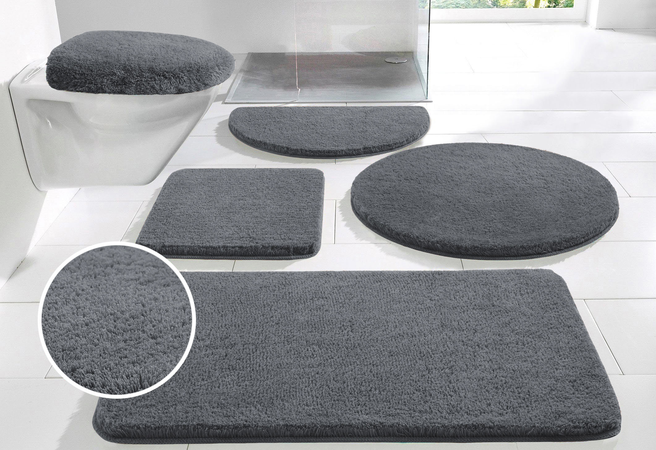 Badematte MY HOME "Merida, Badvorleger, Badezimmer Teppich" Gr. 14, grau (dunkelgrau), H:32mm, Kunstfaser, Badematten, Badematte, Badteppich, Uni Farben, rechteckig, rund & als 2-tlg. Set erhältlich