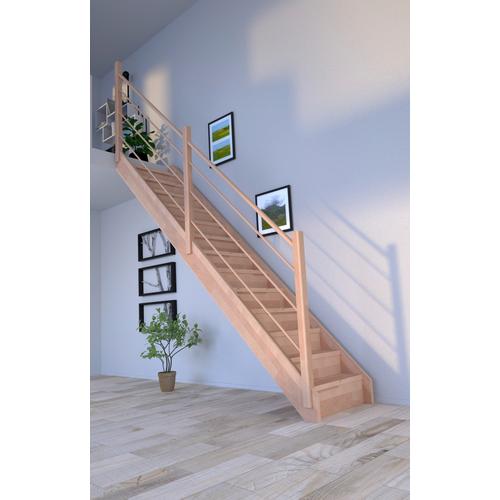 „STARWOOD Systemtreppe „“Massivholz Mykonos, Holz-Holz Design Geländer Links““ Treppen Durchgehende Wangenteile Gr. gerade, beige (natur) Treppen“