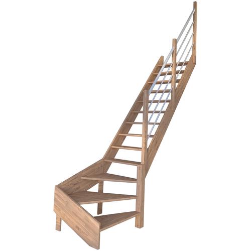 „STARWOOD Raumspartreppe „“Massivholz Rhodos, Holz-Edelstahl Weiß““ Treppen gewendelt Rechts, Durchgehende Wangenteile Gr. gewendelt, beige (natur, weiß) Treppen“