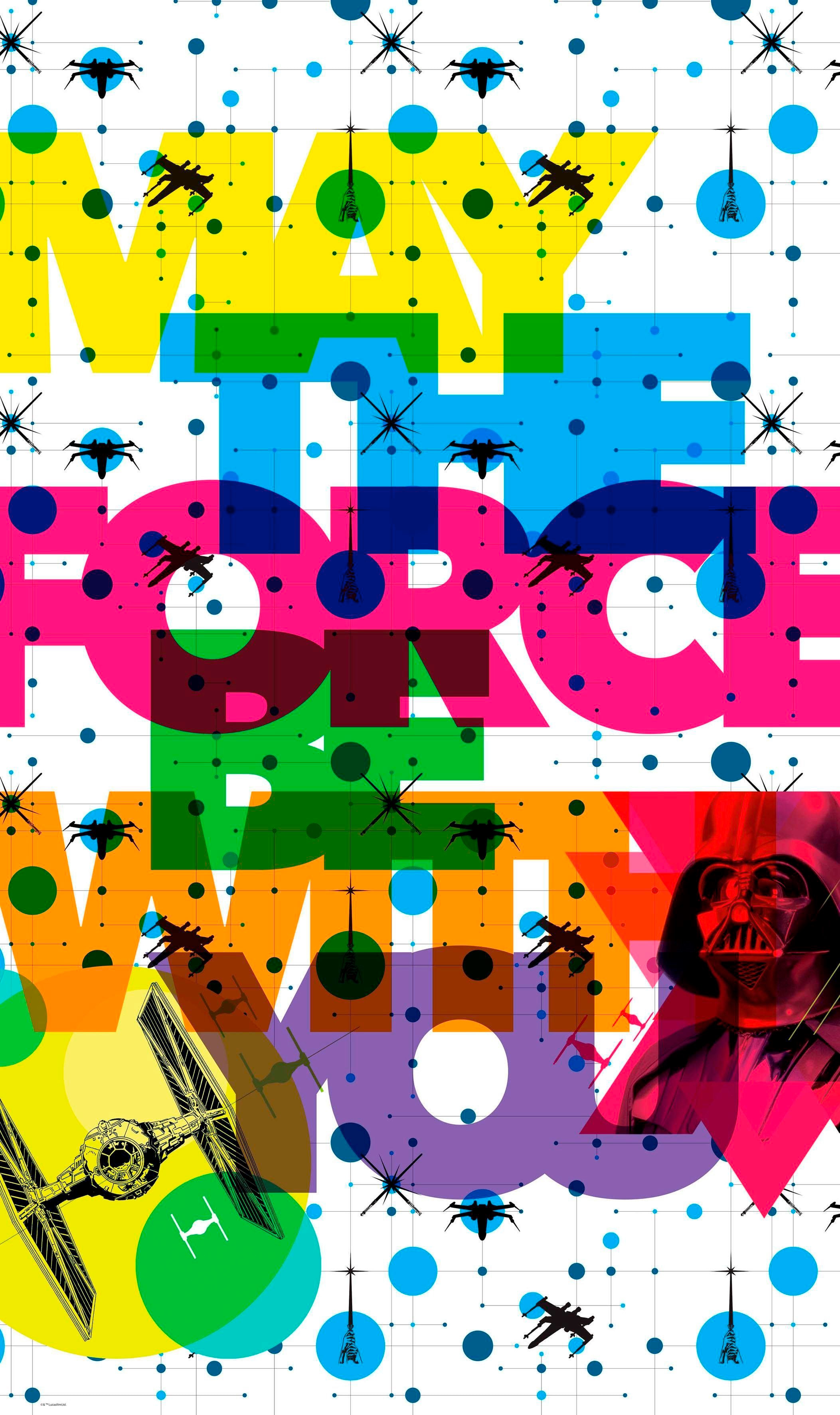 Vliestapete KOMAR "Digitaldruck Vlies - Star Wars Pop Neon Geometrics Vade", bunt, B:120m L:200m, Vlies, Tapeten, Kinderzimmer