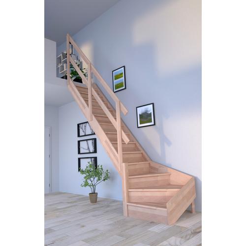 „STARWOOD Raumspartreppe „“Massivholz Rhodos, mit Holzgeländer““ Treppen gewendelt Links, Durchgehende Wangenteile Gr. gewendelt, beige (natur) Treppen“