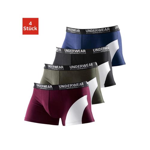 Boxer AUTHENTIC UNDERWEAR Gr. 3 (XS), bunt (marine, schwarz, olivgrün, bordeau) Herren Unterhosen mit kontrastfarbenen Einsatz