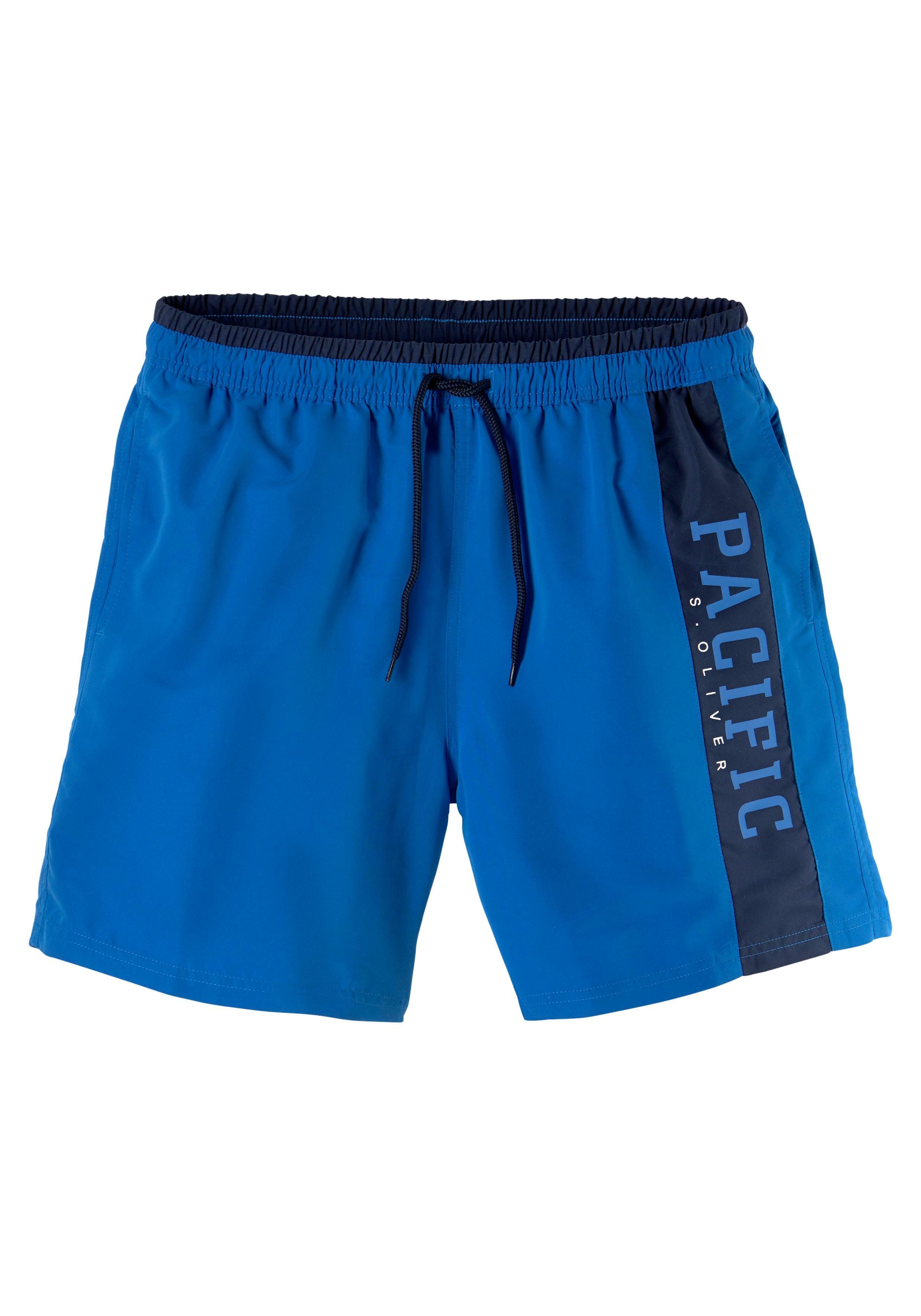 Badeshorts S.OLIVER, Herren, Gr. XL (54/56), N-Gr, blau, Polyester, unifarben mit Farbeinsatz, Badehosen, in verschiedenen Unifarben Image