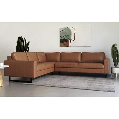 Ecksofa PLACES OF STYLE "Pinto, XXL, 250/290 cm, langer Schenkel, Ottomane", braun (cognac), B:290cm H:85cm T:250cm, Luxus-Microfaser in Lederoptik(100% Polyester), Cord (92% Polyester, 8% Polyamide), Sofas, Cord, Chenille, Lederoptik, mit Keder,... Image