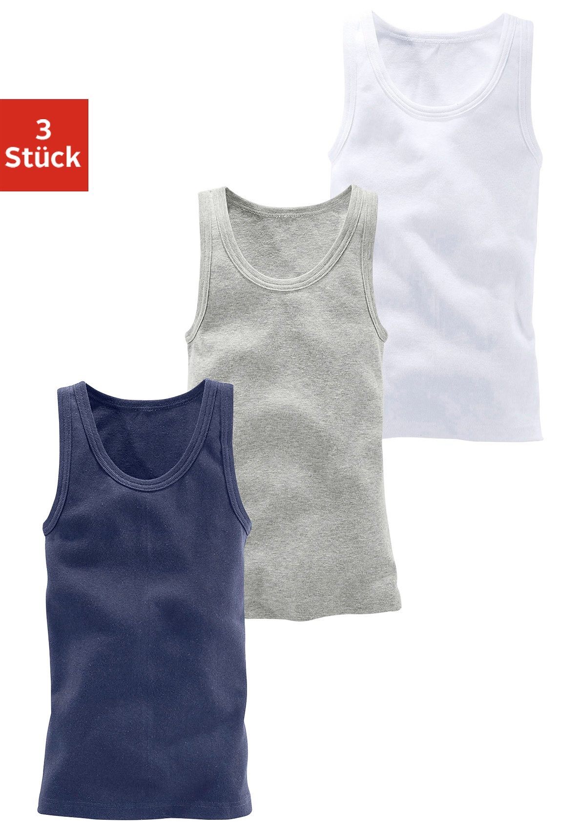 Tanktop H.I.S, Kinder, Gr. 146/152, blau (weiß, marine), Feinripp, Obermaterial: 100% Baumwolle. Melange in der Packung: 90% Baumwolle, 10% Viskose, meliert, unifarben, körpernah, tiefer Rundhals, Tops, ideal zum Drunterziehen Image