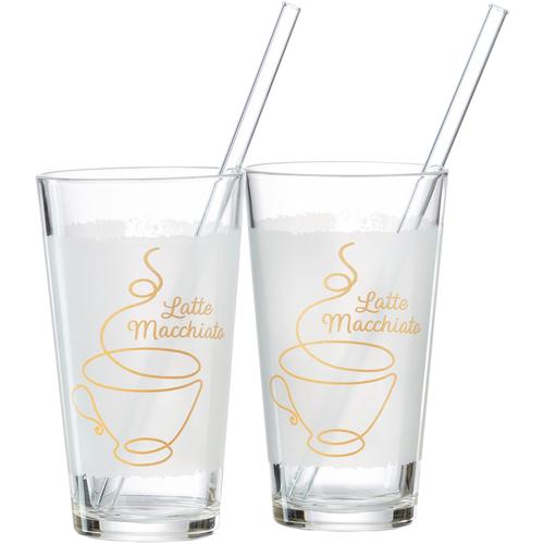 „Latte-Macchiato-Glas RITZENHOFF & BREKER „“Coffee““ Trinkgefäße Gr. Ø 7,5 cm x 13 cm, 350 ml, 4 tlg., farblos (transparent) Kaffeegläser, Espressogläser Latte Macchiato Gläser 4-teilig ( 2 und Glas-Trinkhalme), 350 ml“