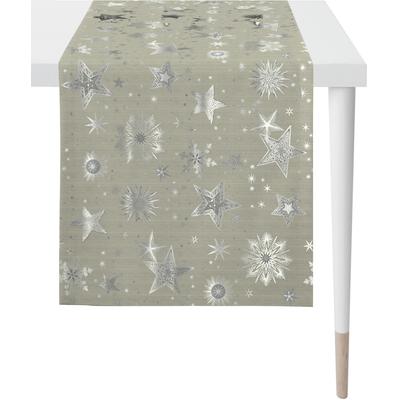 Tischläufer APELT "9602 CHRISTMAS ELEGANCE, Weihnachtsdeko, Weihnachten", grau (taupe, silberfarben), B:48cm L:140cm, Polyester, Viskose, Tischdecken, Lurex-Jacquardgewebe Image