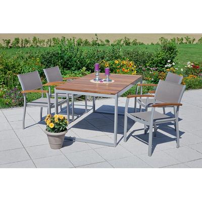 Garten-Essgruppe MERXX "Naxos", beige (natur), Obermaterial: 100% Polyester, Sitzmöbel-Sets, mit ausziehbaren Tisch