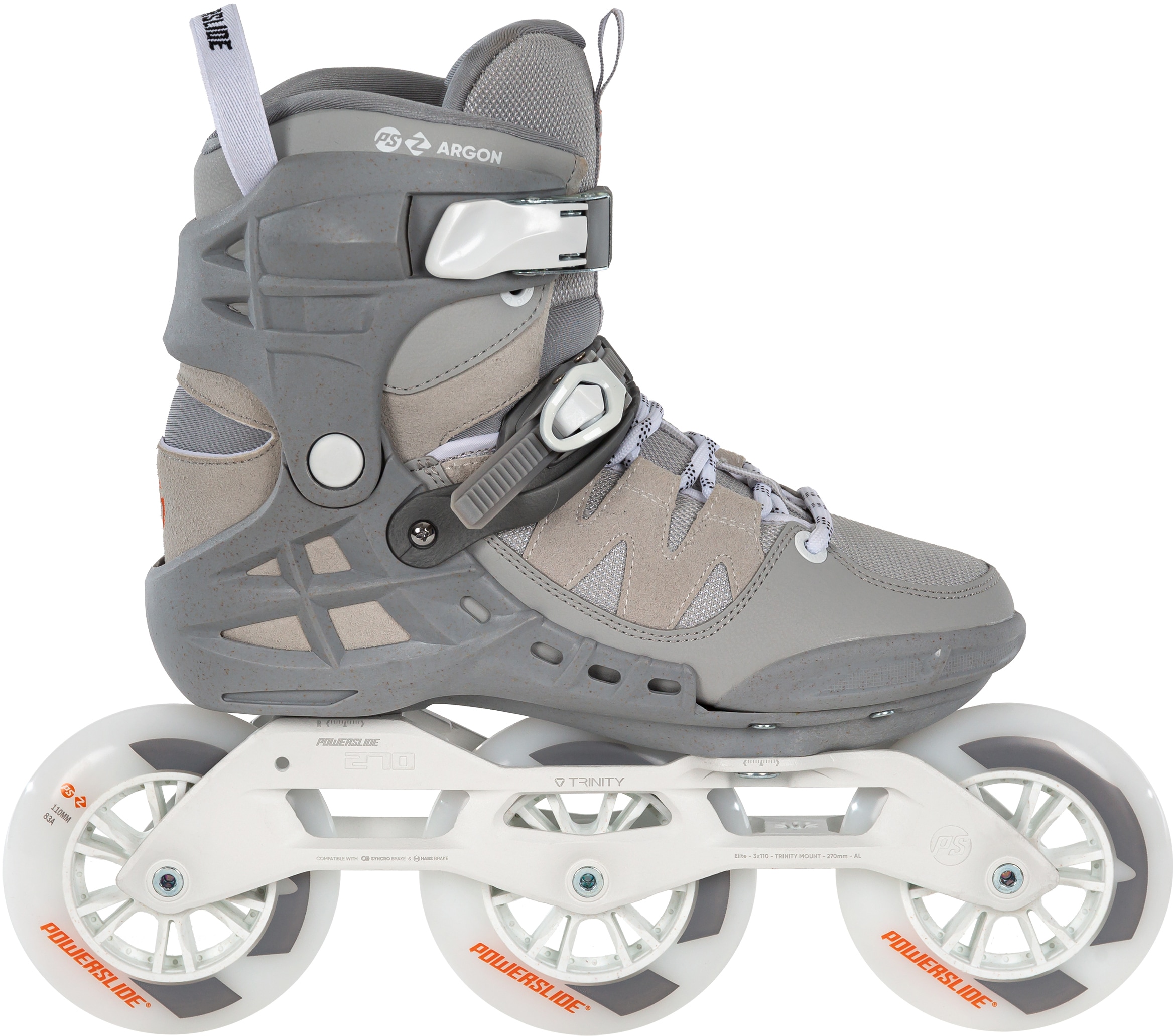 Inlineskates POWERSLIDE "Phuzion Argon Cement 110" Gr. 44, grau (grau, weiß), Inlineskates_Rollschuhe, Damen, 44 (bis 100 kg), Kunstfaser, Lederimitat