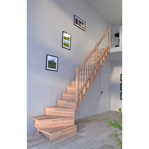 „STARWOOD Systemtreppe „“Massivholz Lindos Holz-Edelstahl““ Treppen gewendelt Rechts, Durchgehende Wangenteile Gr. gewendelt, beige (natur) Treppen“