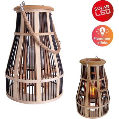 LED Solarleuchte NÄVE "Korb", schwarz (natur, schwarz), H:6cm Ø:5,2cm, Lampen, Flammeneffekt, Glaseinsatz für Teelicht, Material: Bambus/Jute/Glas Image