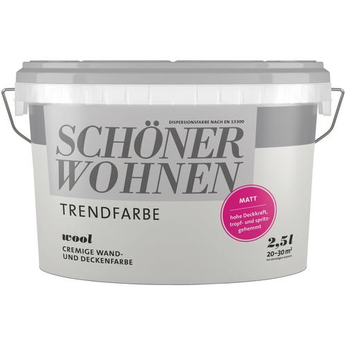 „SCHÖNER WOHNEN-FARBE Wand- und Deckenfarbe „“Trendfarbe““ Farben 2,5 Liter, Wool, hochdeckende Wandfarbe – für Allergiker geeignet Gr. 2,5 l 2500 ml, weiß (wool) Wandfarbe“