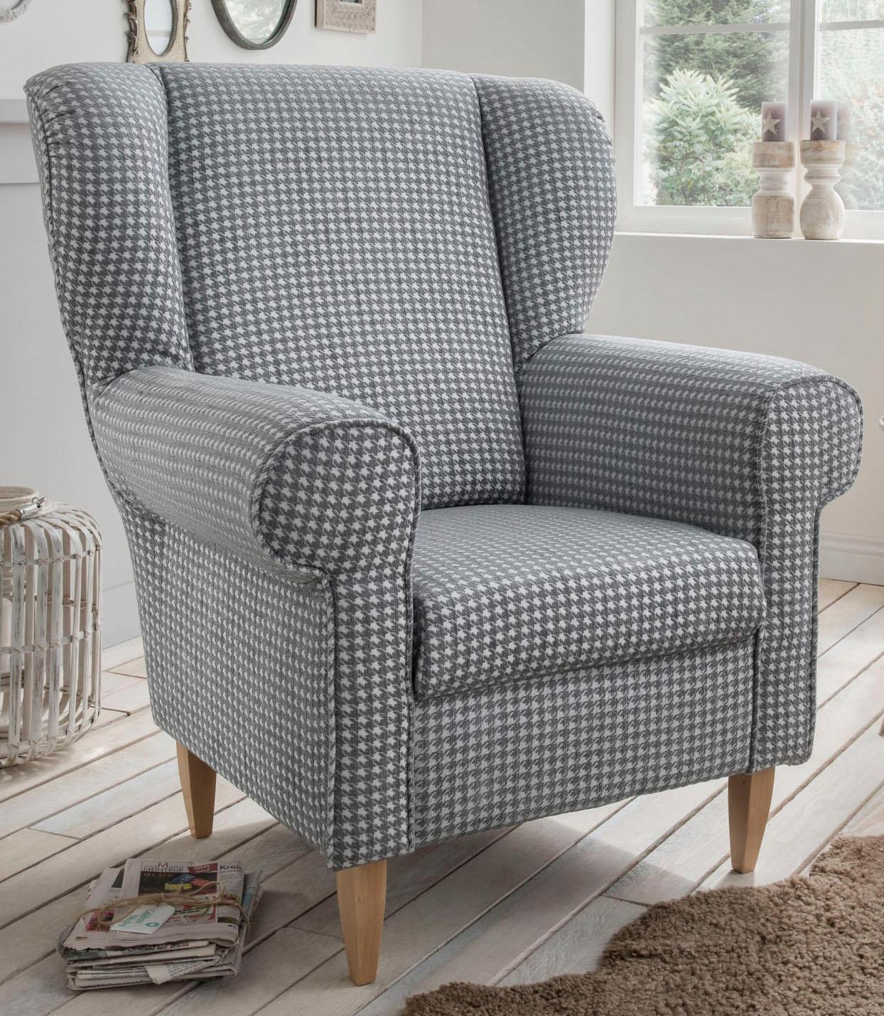 Sessel HOME AFFAIRE "Asino", grau, B:80cm H:102cm T:86cm, Strukturstoff Hahnentritt (55% Polyester, 45% Polyacryl), Sessel, mit Hahnentritt Bezug, wahlweise mit Hocker Image