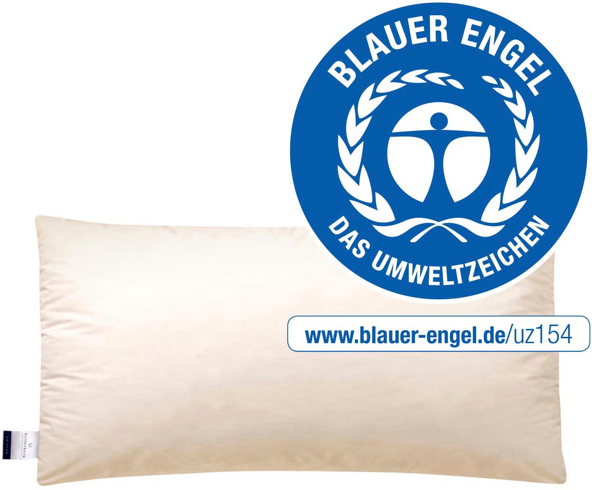 Federkopfkissen BILLERBECK "E14 Greta, Kopfkissen 40x80, 70x80, 80x80 cm", beige (champagner), B:40cm L:80cm, Bezug: 100% Baumwolle. Füllung: 85% Entenfeder, 15% Entendaune, Kopfkissen, Die Daunendecke mit dem blauen Engel Image
