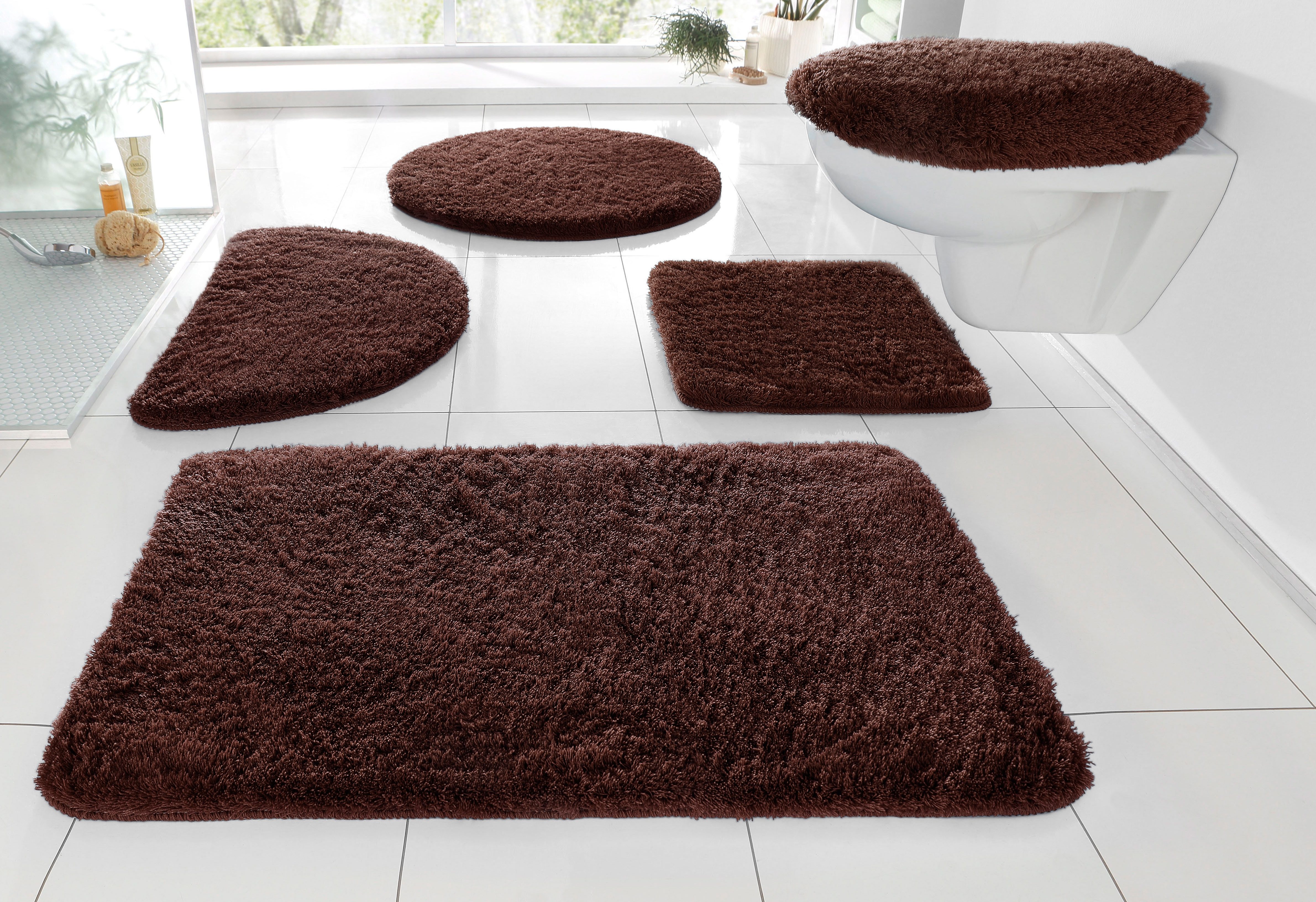 Badematte MY HOME "Merida, Badvorleger, Badezimmer Teppich" Gr. 2, braun, H:32mm, Kunstfaser, Badematten, Badematte, Badteppich, Uni Farben, rechteckig, rund & als 2-tlg. Set erhältlich