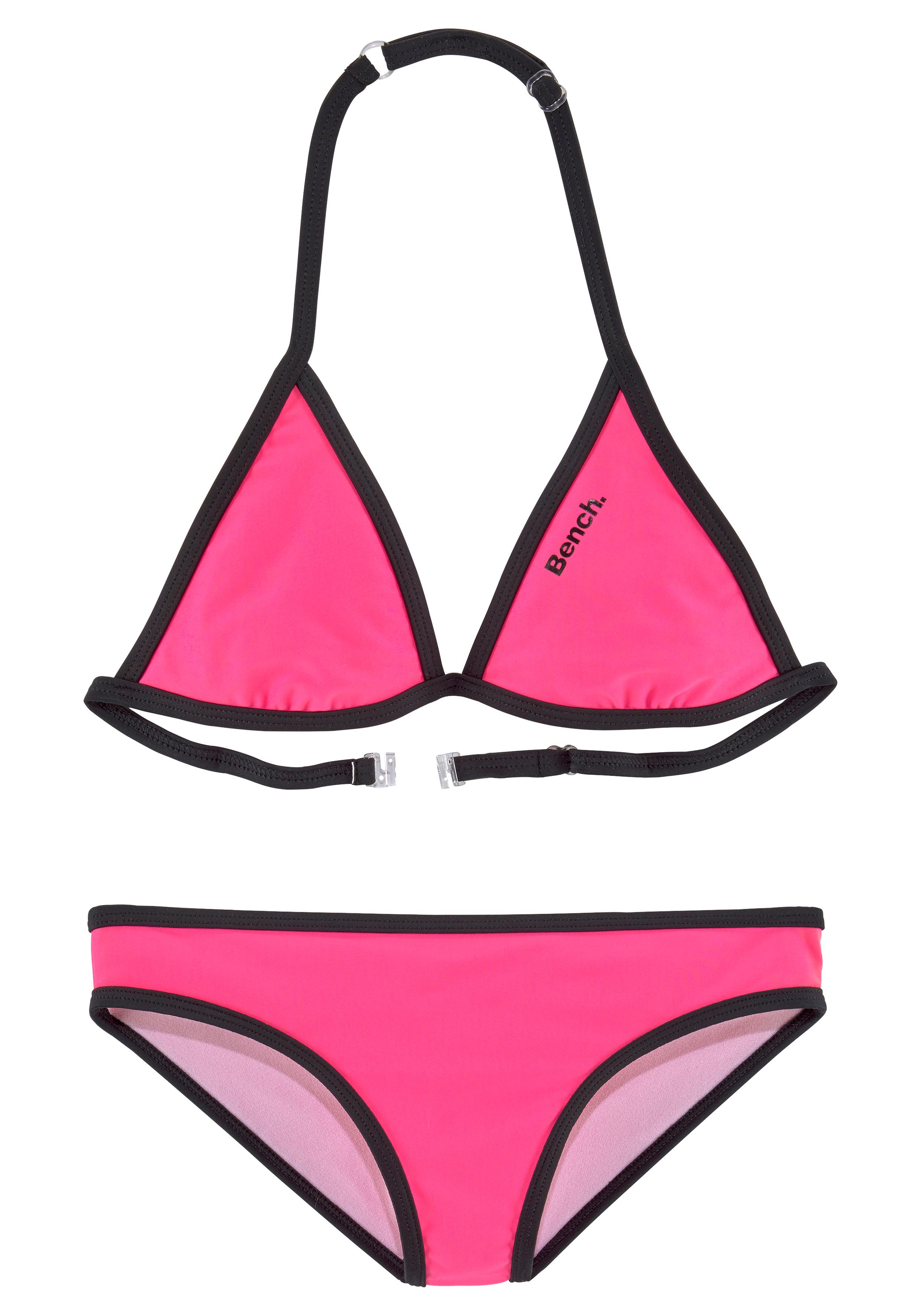 Triangel-Bikini BENCH., Kinder, Gr. 146/152, N-Gr, pink (pink, schwarz), Polyamid, Colorblocking, unifarben mit Farbeinsatz, Bikini-Sets, mit Logoprint an Top und Hose Image