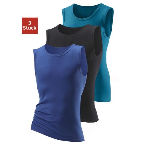 Muscleshirt H.I.S, Herren, Gr. 5, bunt (royalblau, schwarz, petrol), Feinripp, Obermaterial: 100% Baumwolle, unifarben, Basic, figurbetont normal, Rundhals, ohne Ärmel eingefasste Kante, Shirts, ohne Seitennähte optimale Passform