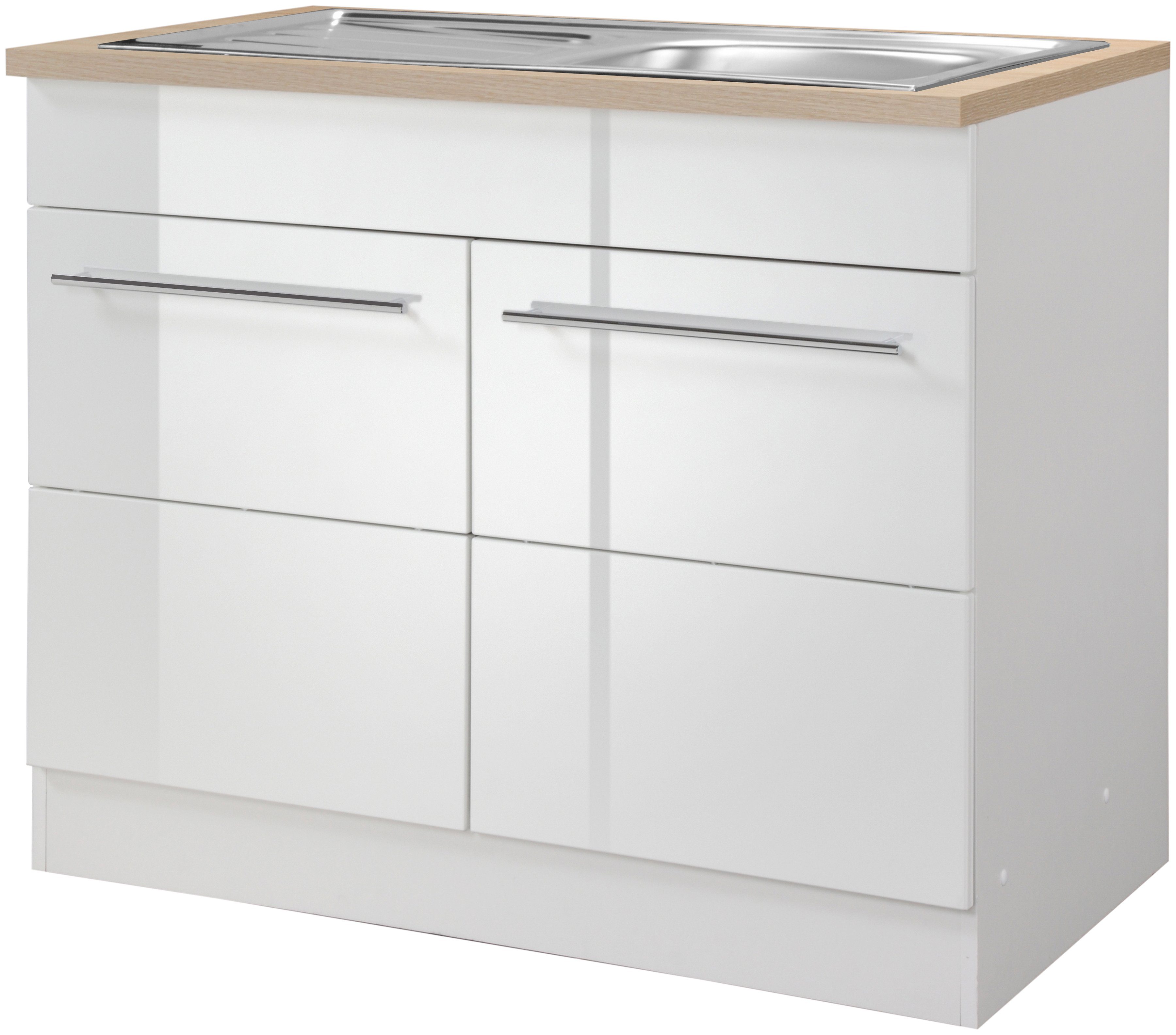 Spülenschrank KOCHSTATION "KS-Wien", weiß (weiß hochglanz), B:100cm H:85cm T:60cm, Holzwerkstoff, MDF, Schränke, Breite 100 cm, inkl. Einbauspüle Image