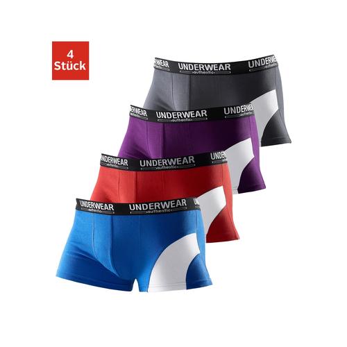 Boxer AUTHENTIC UNDERWEAR Gr. 7 (XL), bunt (blau, rot, lila, grau) Herren Unterhosen mit kontrastfarbenen Einsatz