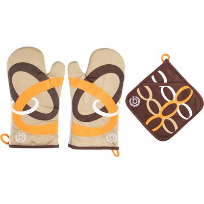 Topfhandschuhe BUGATTI "Ellipse", orange (braun, natur, orange, weiß), Baumwolle, Topflappen Image