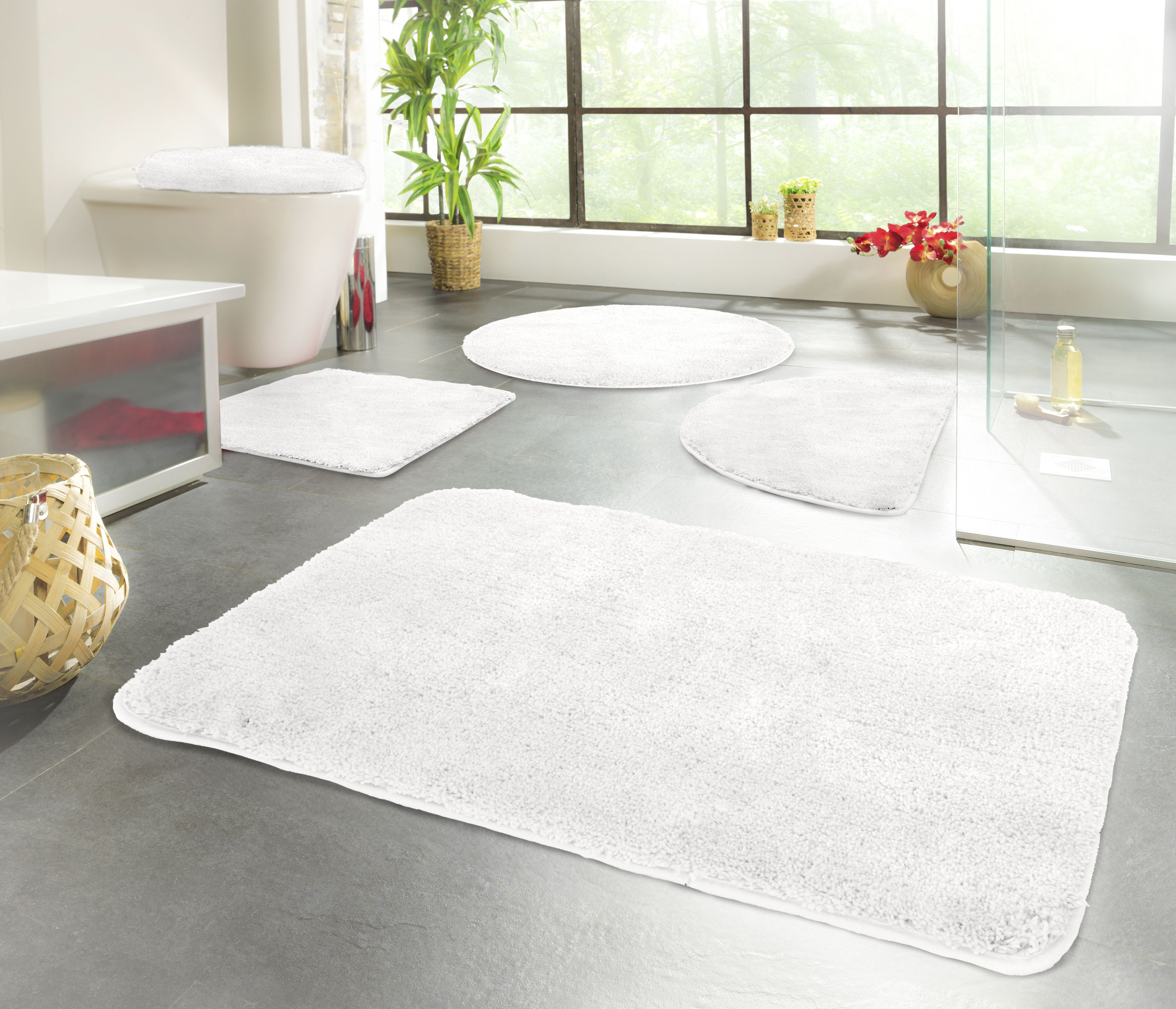 Badematte KINZLER "Chaozhou" Gr. 4, weiß, H:20mm, Polyester, Badematten, Badematte, Badteppich, Uni Farben, weich, als rechteckig, rund & Set erhältlich