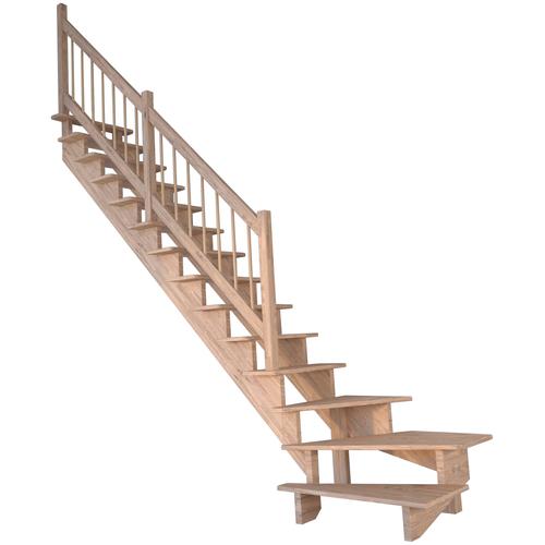 „STARWOOD Systemtreppe „“Massivholz Lindos, Holz-Holz Design Geländer““ Treppen gewendelt Links, Durchgehende Wangenteile Gr. gewendelt, beige (natur) Treppen“
