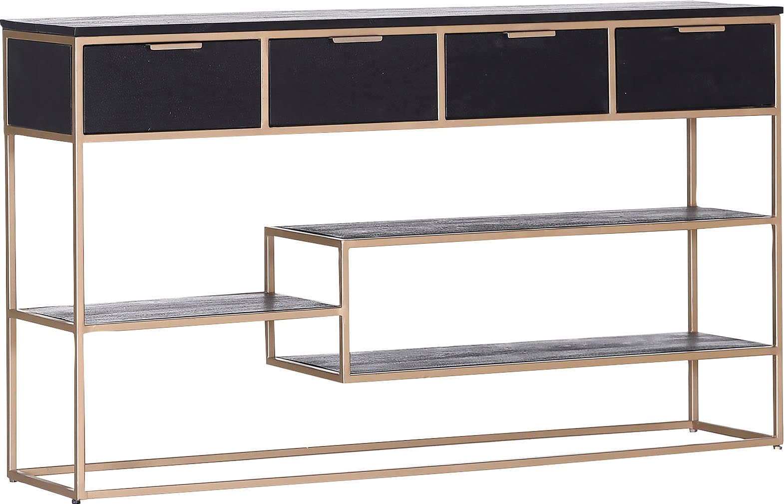 Konsole GUTMANN FACTORY "Porto", schwarz (schwarz, gold), B:141cm H:80cm T:33cm, Sideboards, Konsolentisch