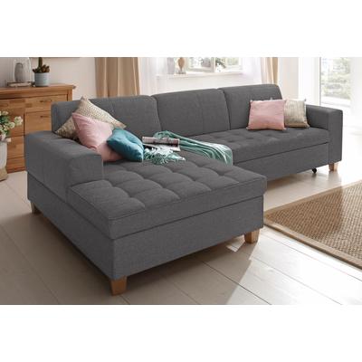 Ecksofa HOME AFFAIRE "Corby L-Form", grau (anthrazit), B:266cm H:80cm T:162cm, Struktur fein (100% Polyester), Chenille (100% Polyester), NaturLEDER (echtes Rindsleder) auf Sitzfläche, Kunstleder im Korpus, Melrose (100% Polyester), Sofas, wahlweise... Image
