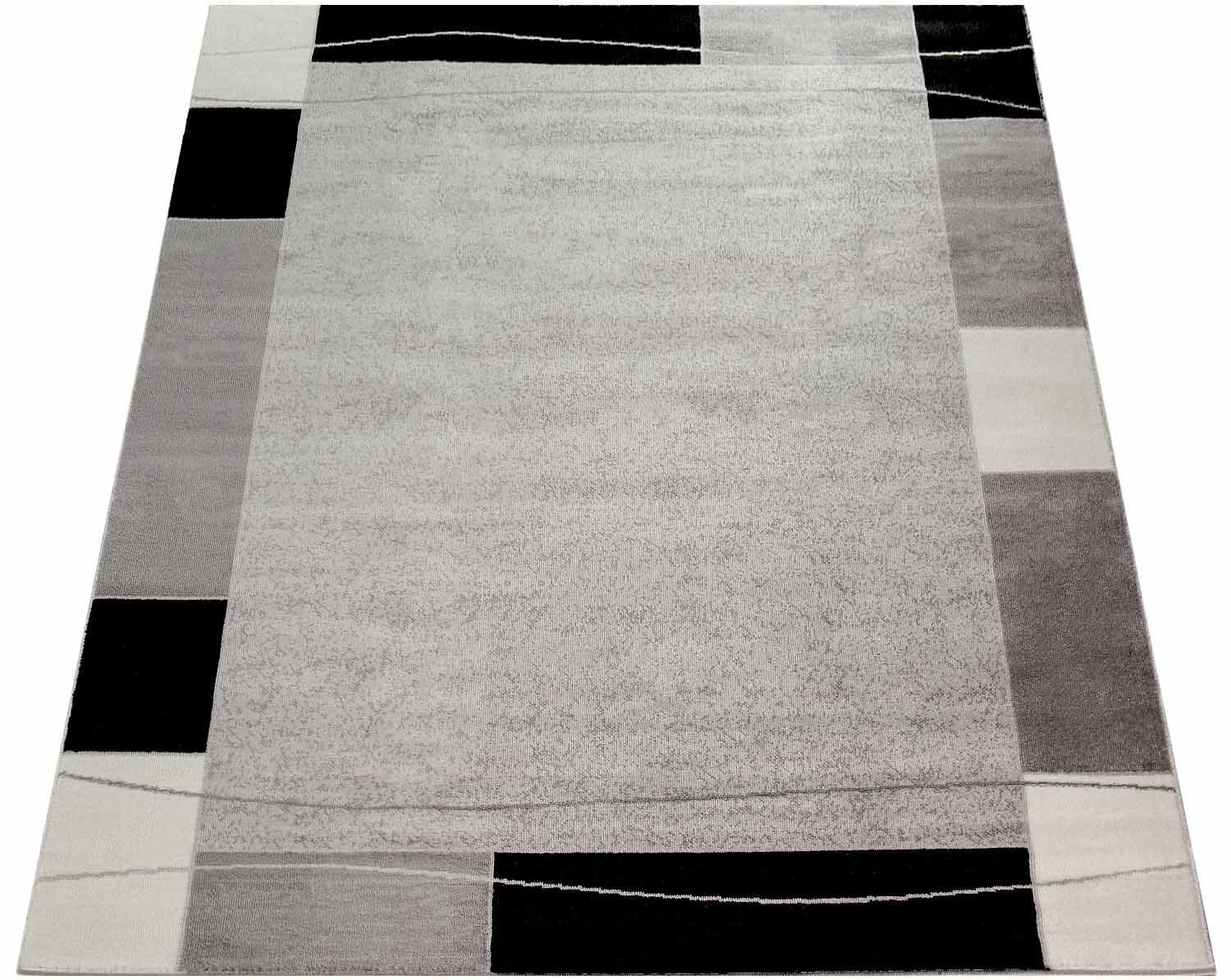 Teppich PACO HOME "Sinai 054" Gr. 2, grau, B:80cm H:13mm L:150cm, Kunstfaser, Teppiche, Kurzflor, mit Bordüre, Wohnzimmer & Schlafzimmer, Kundenliebling Image