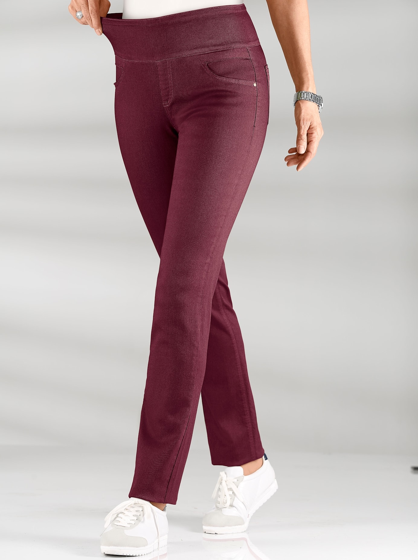 Schlupfhose CASUAL LOOKS, Damen, Gr. 36, Normalgrößen, rot (bordeaux), 65% Baumwolle, 33% Polyester, 2% Elasthan, unifarben, lang, Hosen Schlupfhose