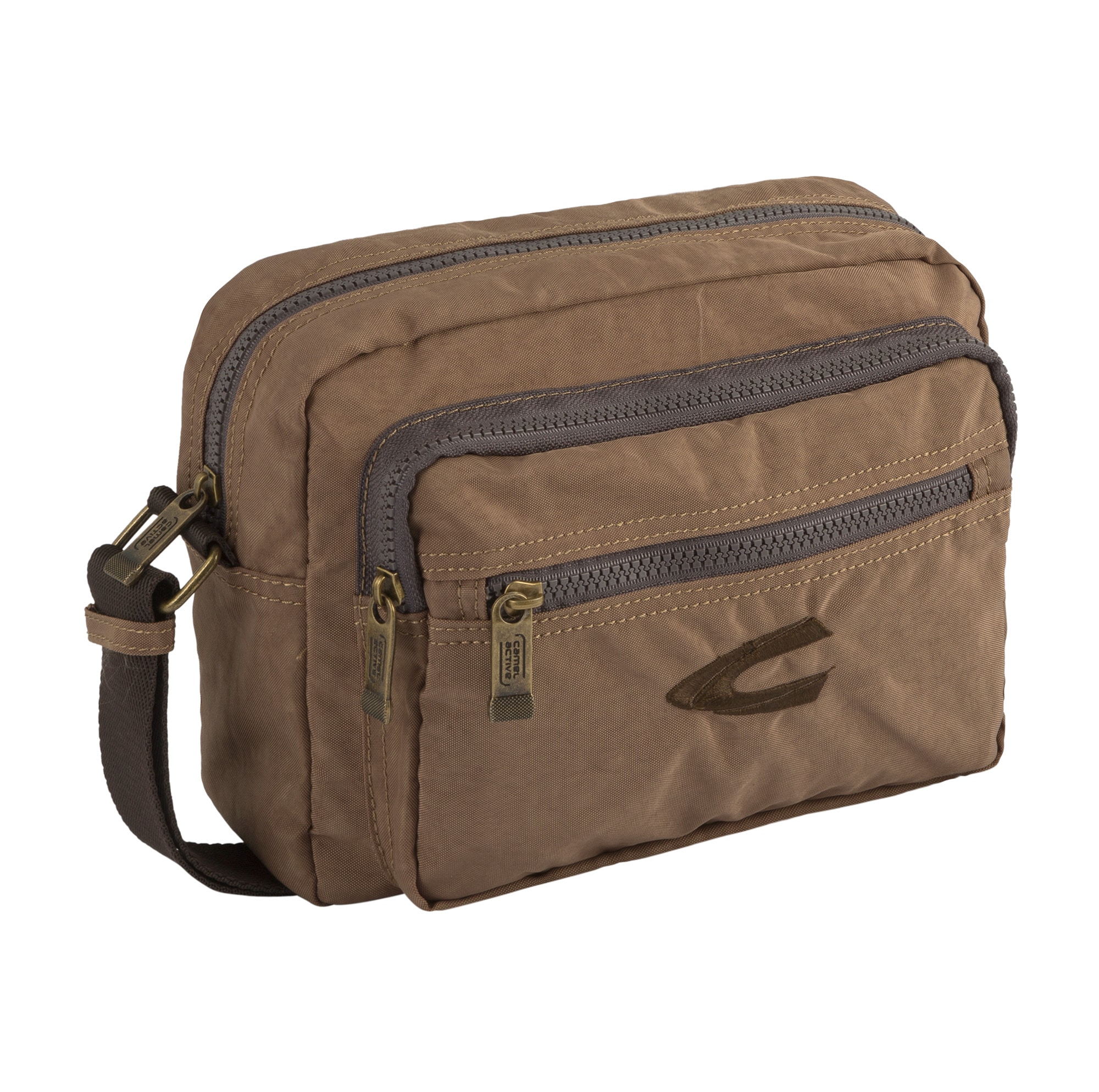 Umhängetasche CAMEL ACTIVE "Journey", Damen, Gr. B/H/T: 23cm x 19cm x 12cm, beige (natur), Polyester, aufgeraut, bestickt, clean, unifarben, Taschen Umhängetasche, aus leichtem robusten Nylon, funktional perfekt für alle Lebenslagen