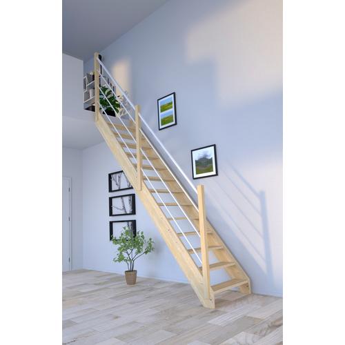 „STARWOOD Raumspartreppe „“Massivholz Korfu, Holz-Edelstahl Weiß Links““ Treppen Durchgehende Wangenteile Gr. gerade, beige (natur, weiß) Treppen“