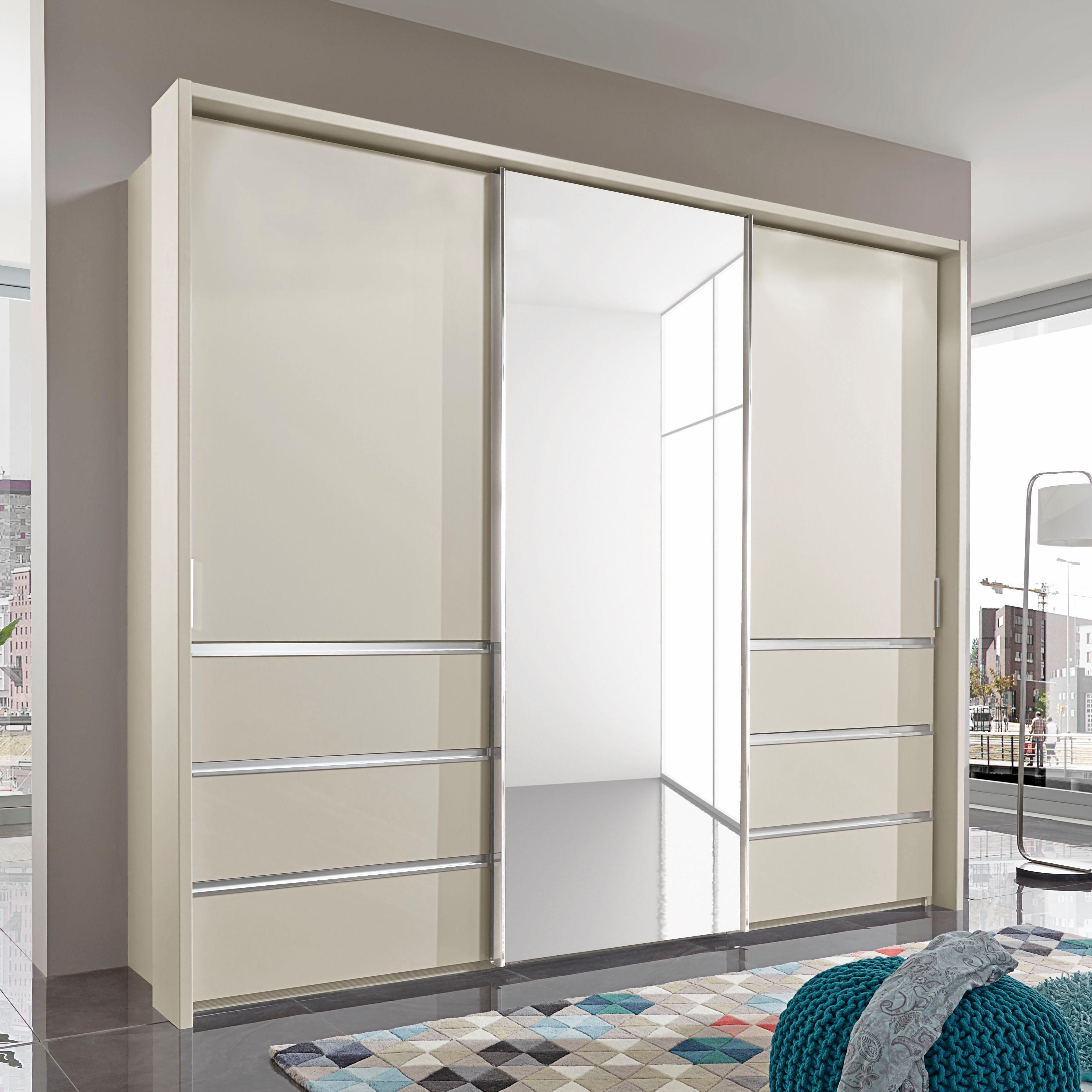 Schwebetürenschrank WIEMANN "Malibu", beige (champagner, spiegel), B:250cm H:217cm T:67cm, Schränke, Schwebetürenschrank, mit Spiegel