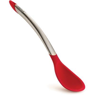 Servierlöffel CUISIPRO "Elegance", rot (edelstahlfarben, rot), B:7cm H:4cm, Edelstahl, Silikon, Kochlöffel, aus satiniertem Edelstahl, sehr hochwertig und langlebig, 31 cm