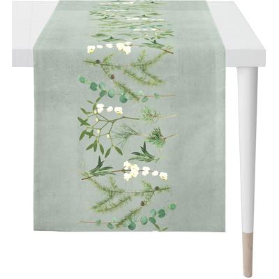 Tischläufer APELT "4687 CHALET STYLE, Weihnachtsdeko, Weihnachten", grün (grün, weiß, natur), B:42cm L:140cm, Baumwolle, Tischdecken, Digitaldruck Image